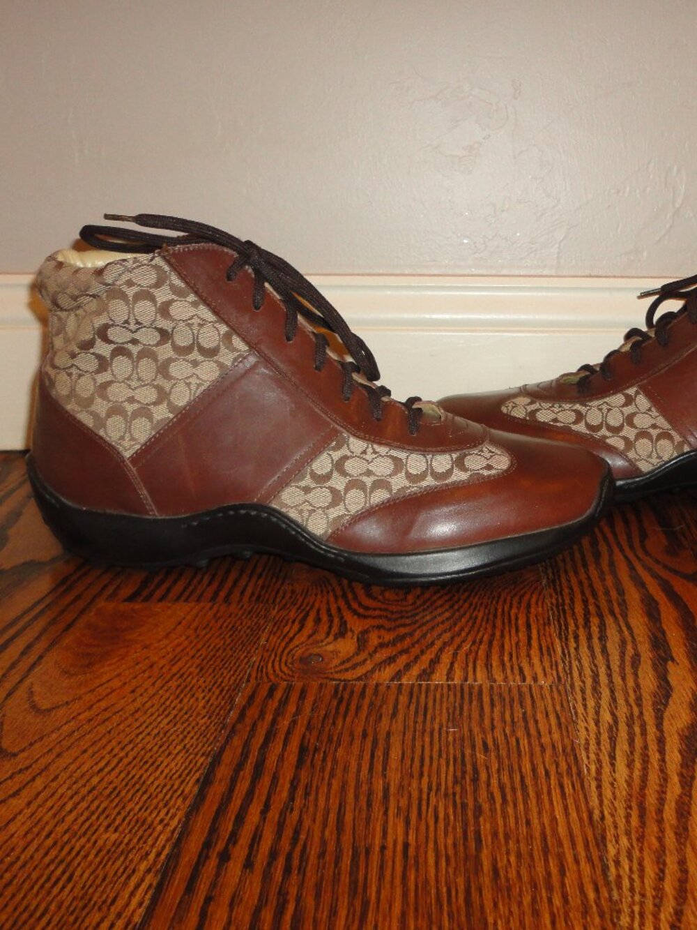 COACH Men's Brown Leather & Canvas Logo "Pelham" Ankle Boots Size 11.5 D - Picture 4 of 10